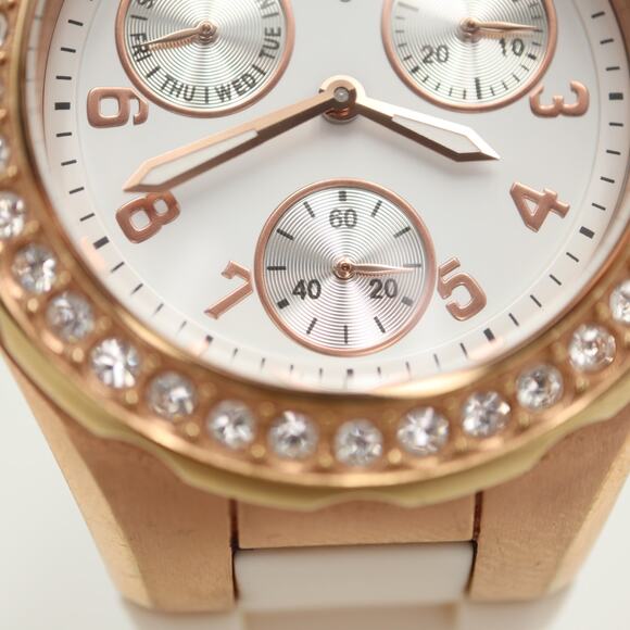 Invicta Angel Rose Gold Tone White 38mm Watch Calendar Silicone w New Battery main image 4